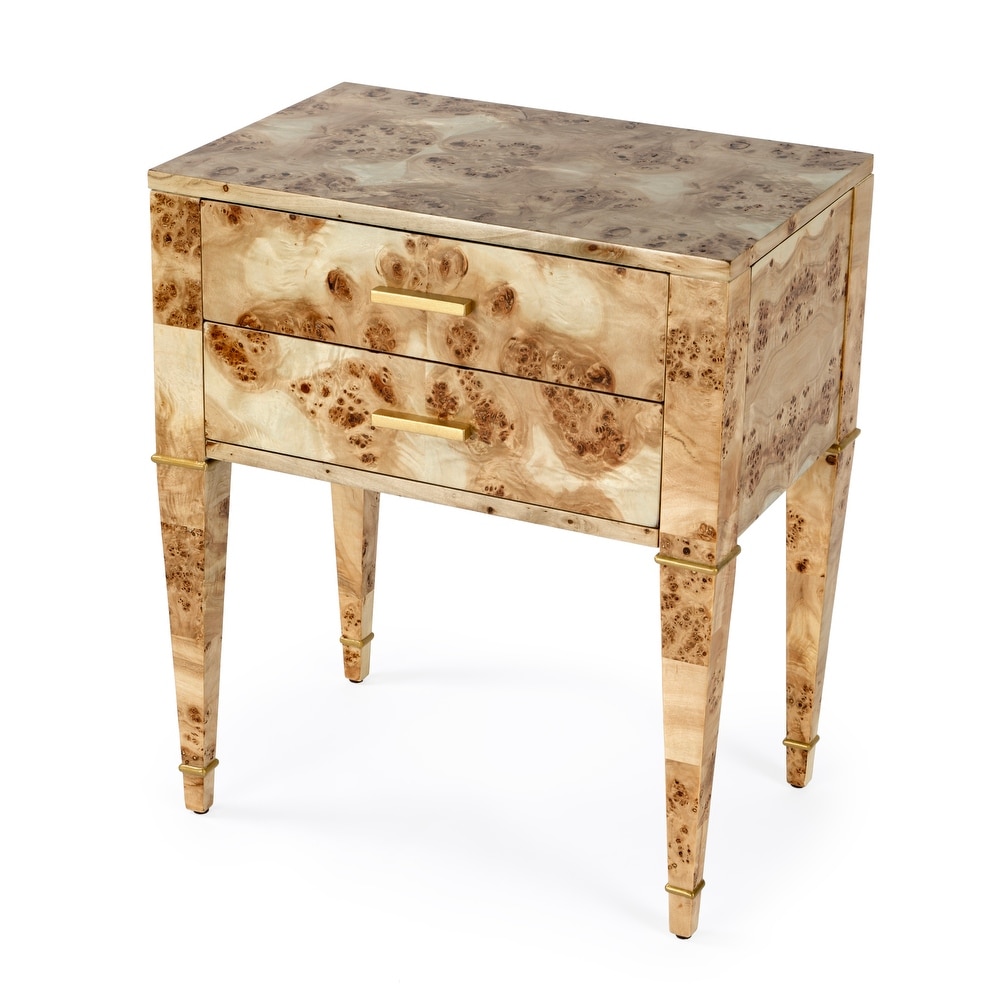 Kai 2 Drawer Burl Wood End Table