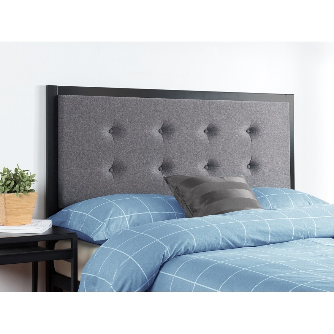 Priage by Zinus Button Tufted Grey Upholstered Metal Headboard - - 19434233