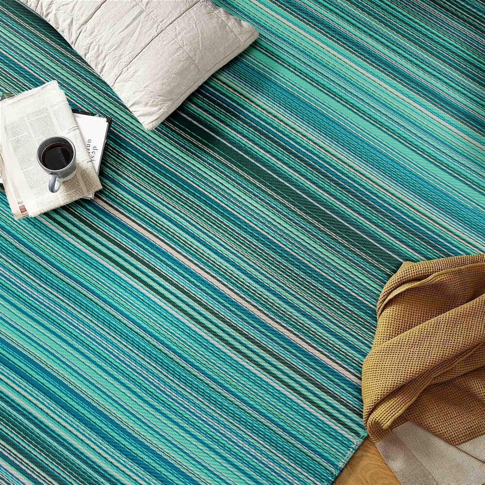 Contemporary Stripe Reversible Plastic Outdoor Rugs