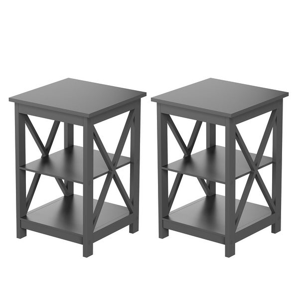 Side Tables with Two Shelves - Set of 2 with X-Legs by Lavish Home (Gray)