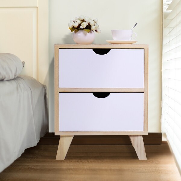 Wood Side Table Nightstand with 2 Drawers