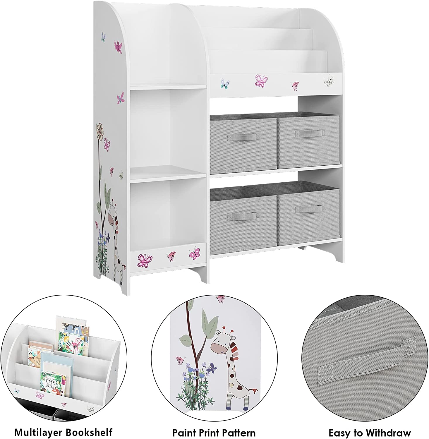 Kids Toy Storage Unit Toy Rack with Storage Boxes Bookshelf Rack Cabinet