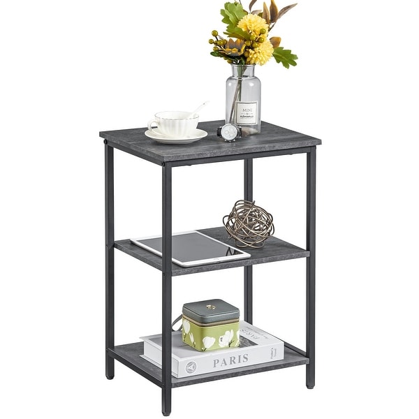 Industrial End Table With 3-Tier Wood Storage Shelf， Nightstand Sofa End Side Table Storage Display Shelf