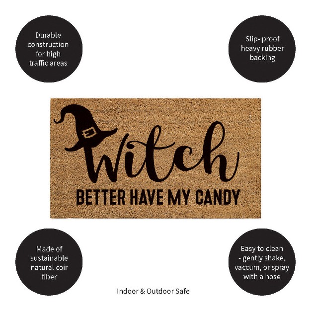 Evergreen 16 X 28 Inches Witch Better Have My Candy Door Mat Non slip Rubber Backing Dirt Catching Natural Coir Indoor And Outdoor Home Decor