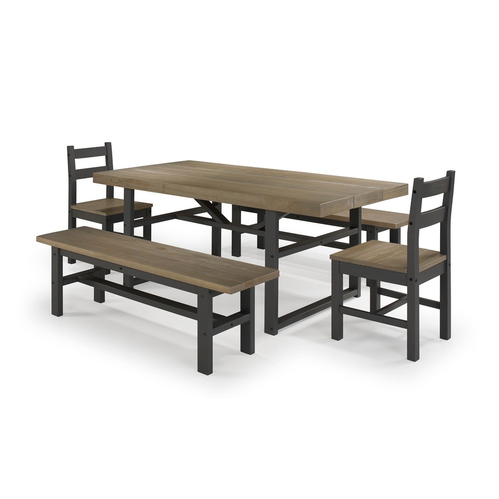 Rustic Forest Solid Wood 5 piece Dining Set with Bench