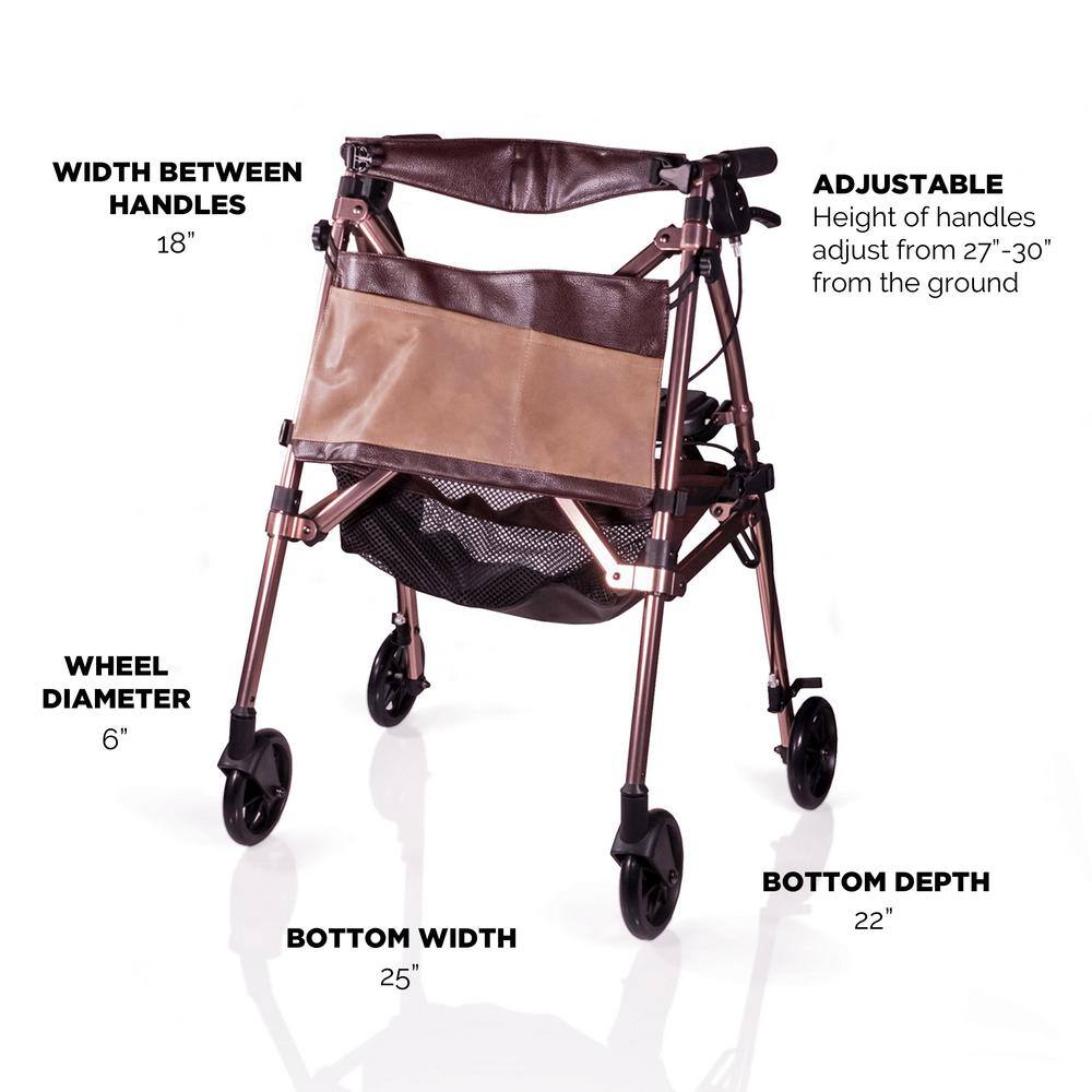 SIGNATURE LIFE Elite Travel Micro 4-Wheeled Rollator with Seat for Petite and Juniors in Champagne Gold 7675-CG