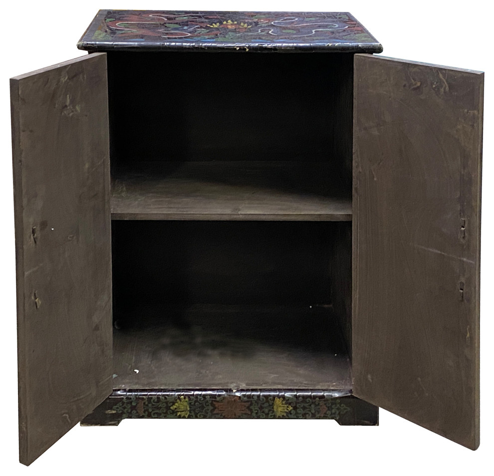 Chinese Distressed Black Color Dragons Graphic Side Table Cabinet Hcs7228   Asian   Side Tables And End Tables   by Golden Lotus Antiques  Houzz