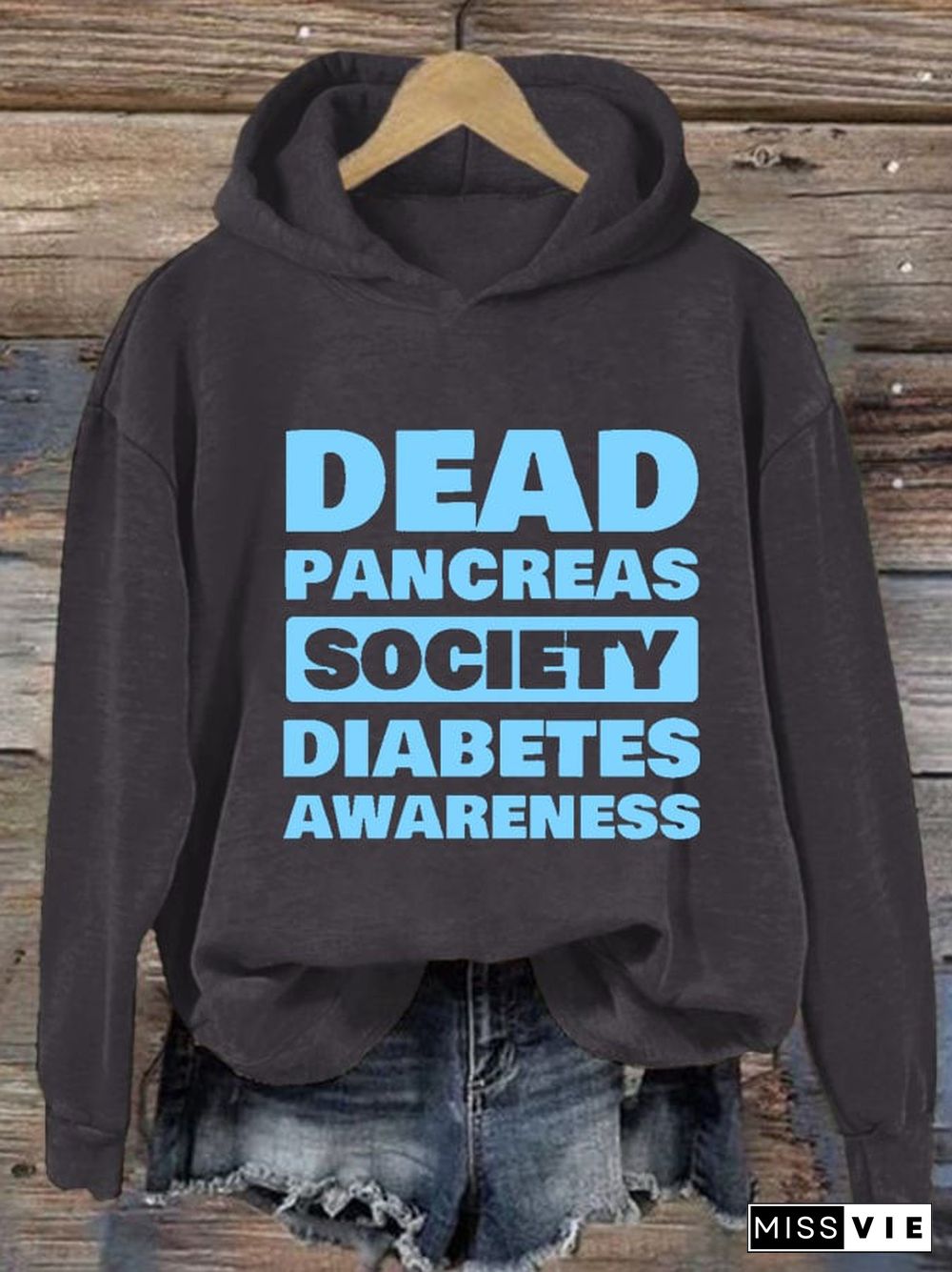 Women's Casual Diabetes Awareness Dead Pancreas Society Printed Long Sleeve Sweatshirt