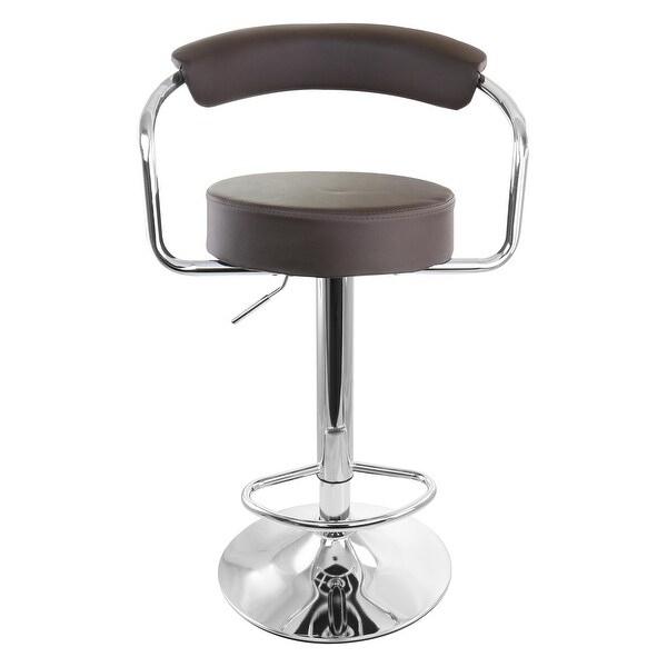 Elama 2 Piece Faux Leather Retro Adjustable Bar Stool in Brown with Chrome Handles and Base