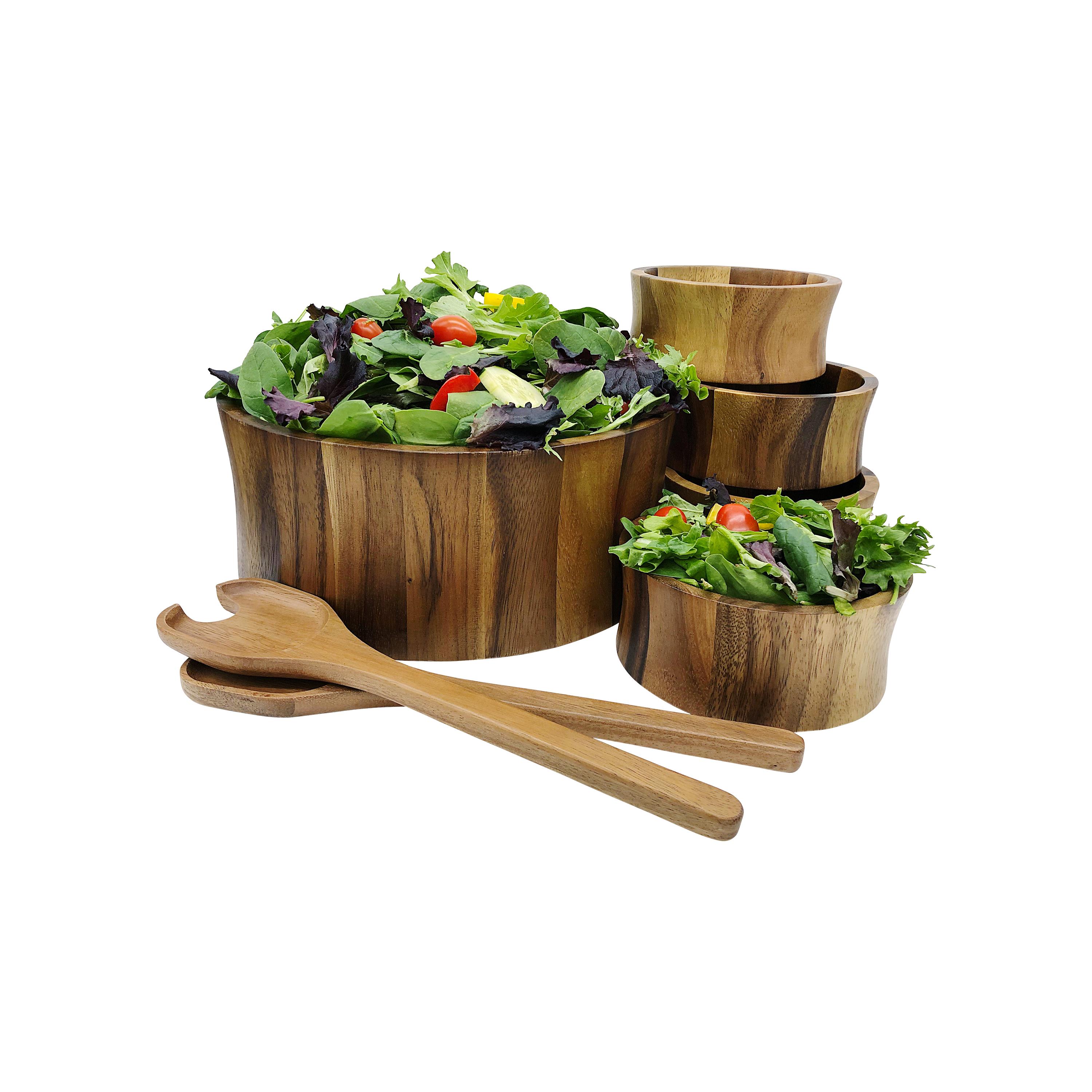 Kalmar Home 328C 7 Piece - Extra Large Salad Bowl with Servers and 4 Individual Salad Bowls