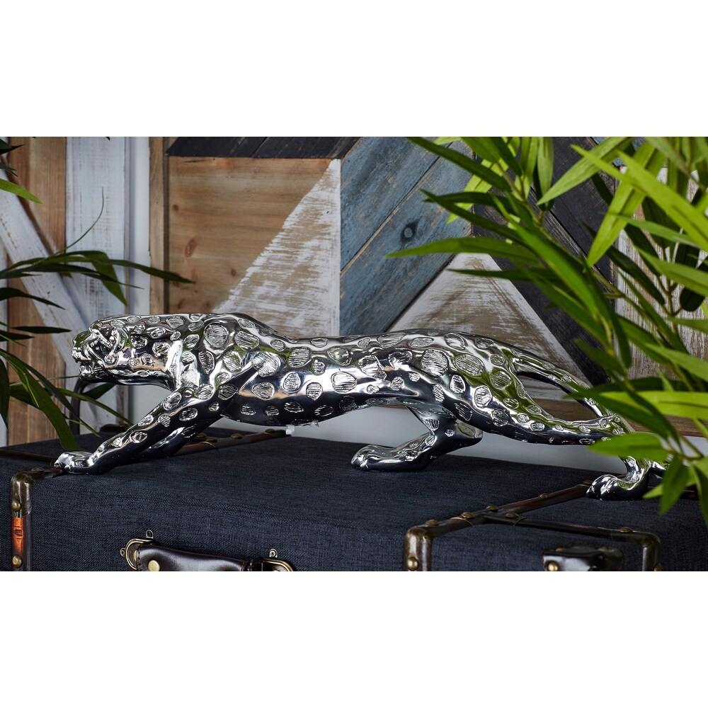 Silver Polystone Glam Sculpture Leopard   22\