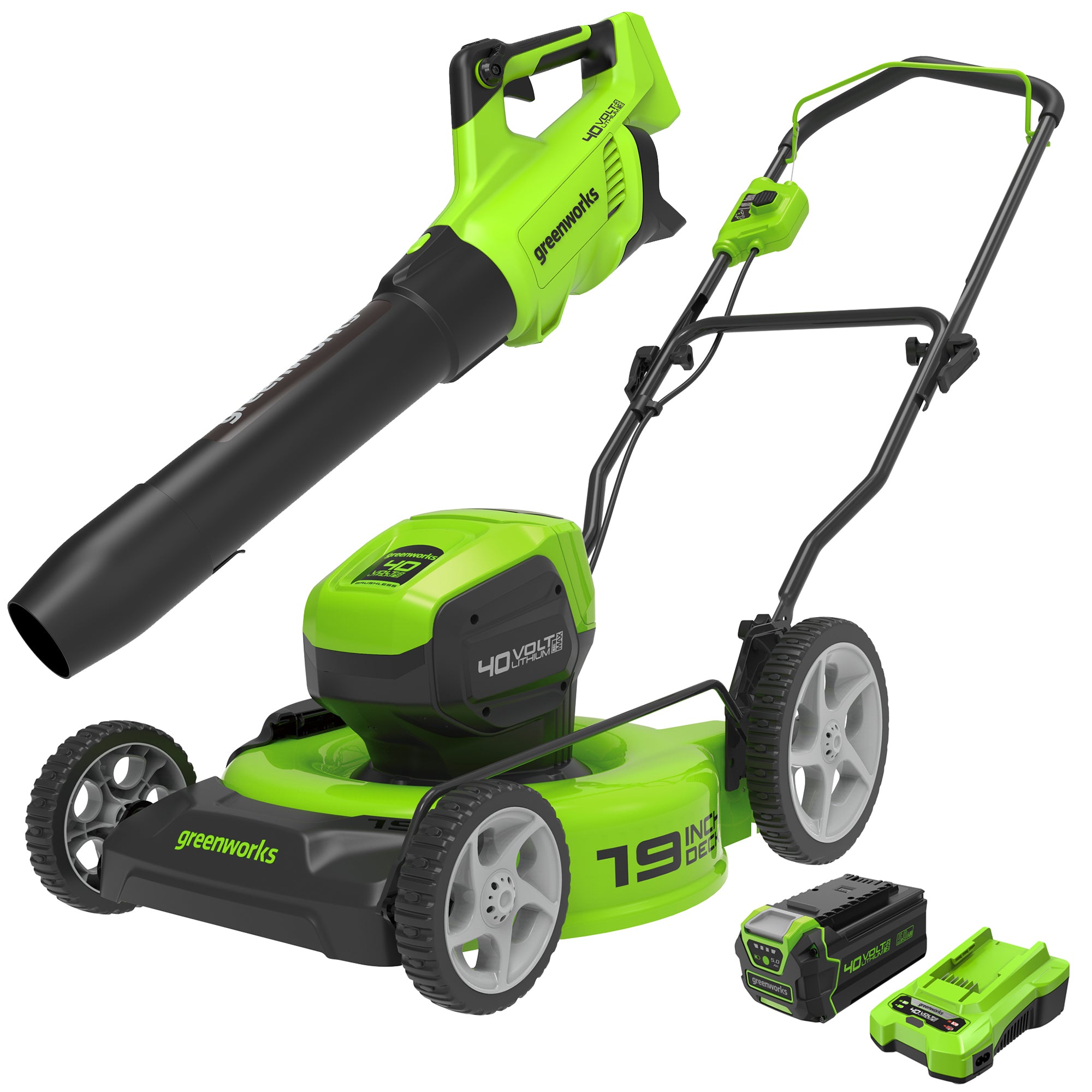 40V 19-Inch Mower and 320 CFM Leaf Blower Combo Kit | Greenworks Tools