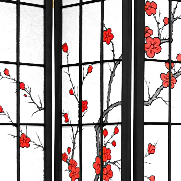 7 Ft Tall Cherry Blossom Shoji Screen Black 3 Panels