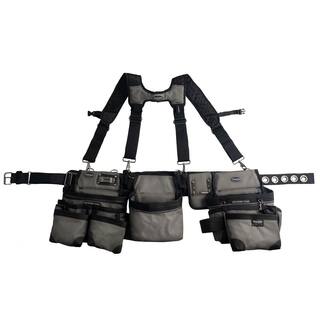 BUCKET BOSS 3-Bag Framer's Suspension Rig Work Tool Belt with Suspenders in Gray 55185