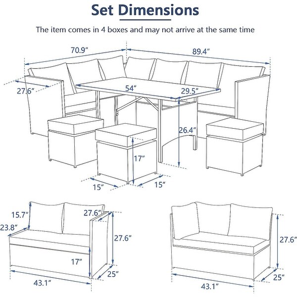 AECOJOY 7 Pieces Patio Furniture Set Outdoor Sectional Sofa Rattan Conversation Set