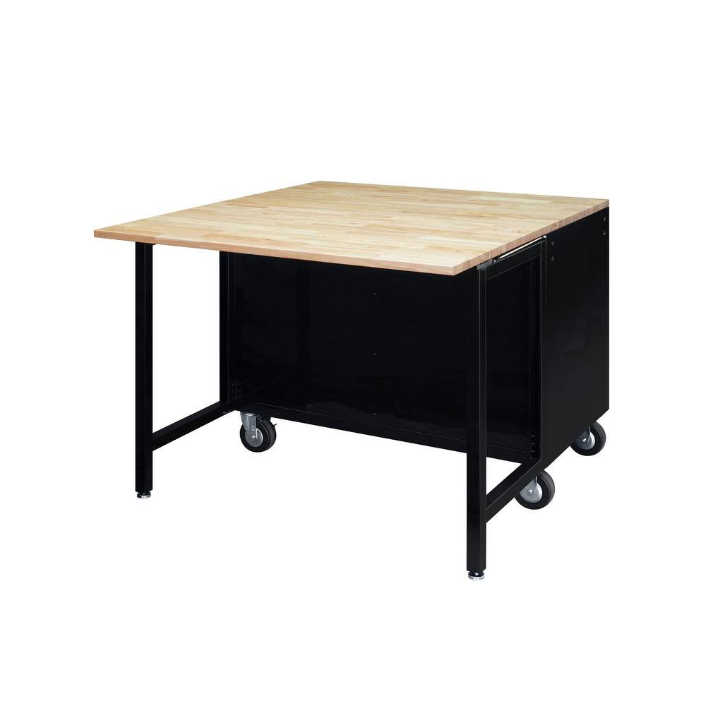 Husky 46 in.W x 51 in. D Standard Duty 9-Drawer Mobile Workbench with Solid Top Full Length Extension Table in Black HOTC4609B15M