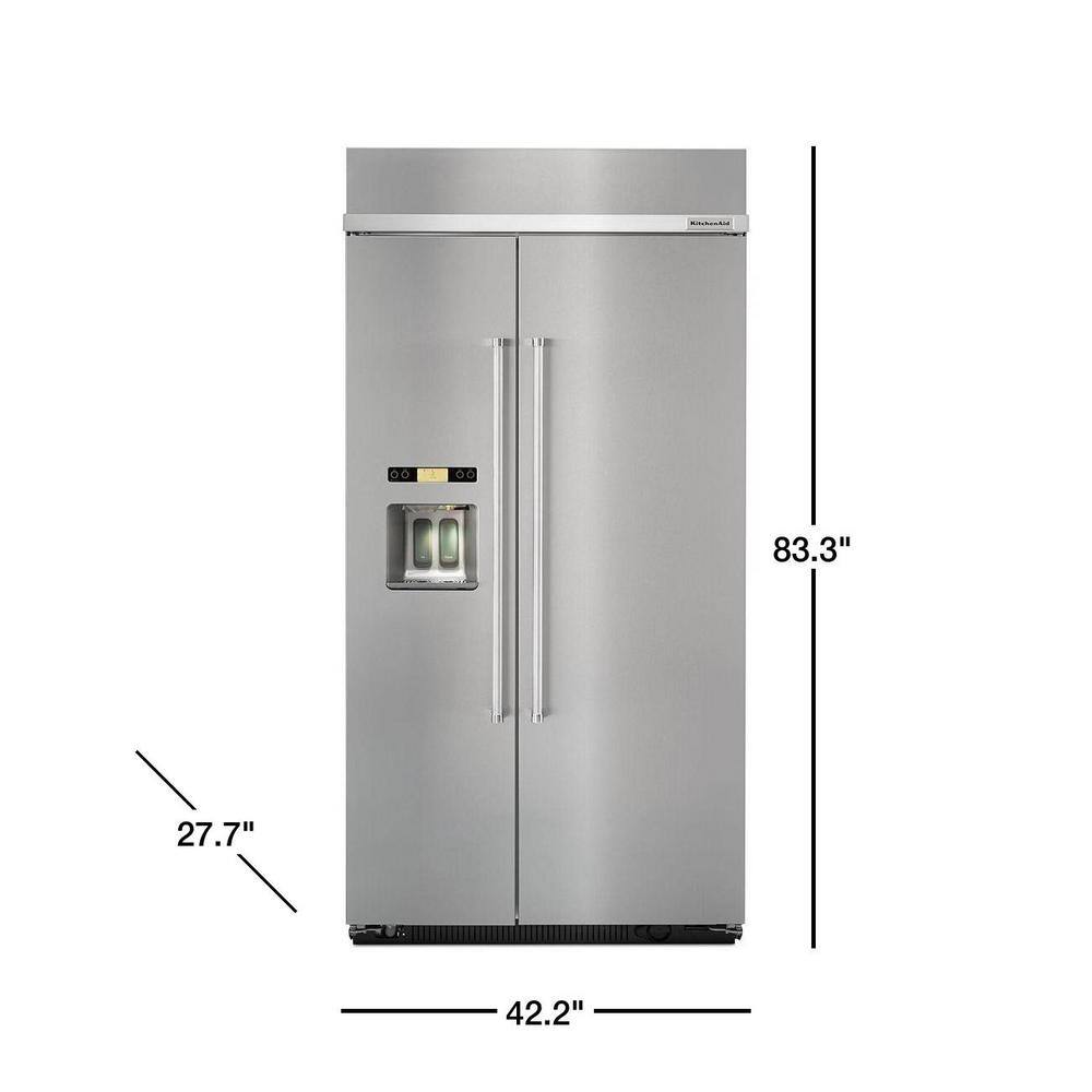 KitchenAid 25.2 cu. ft. Built-In Side by Side Refrigerator in Stainless Steel KBSD612ESS