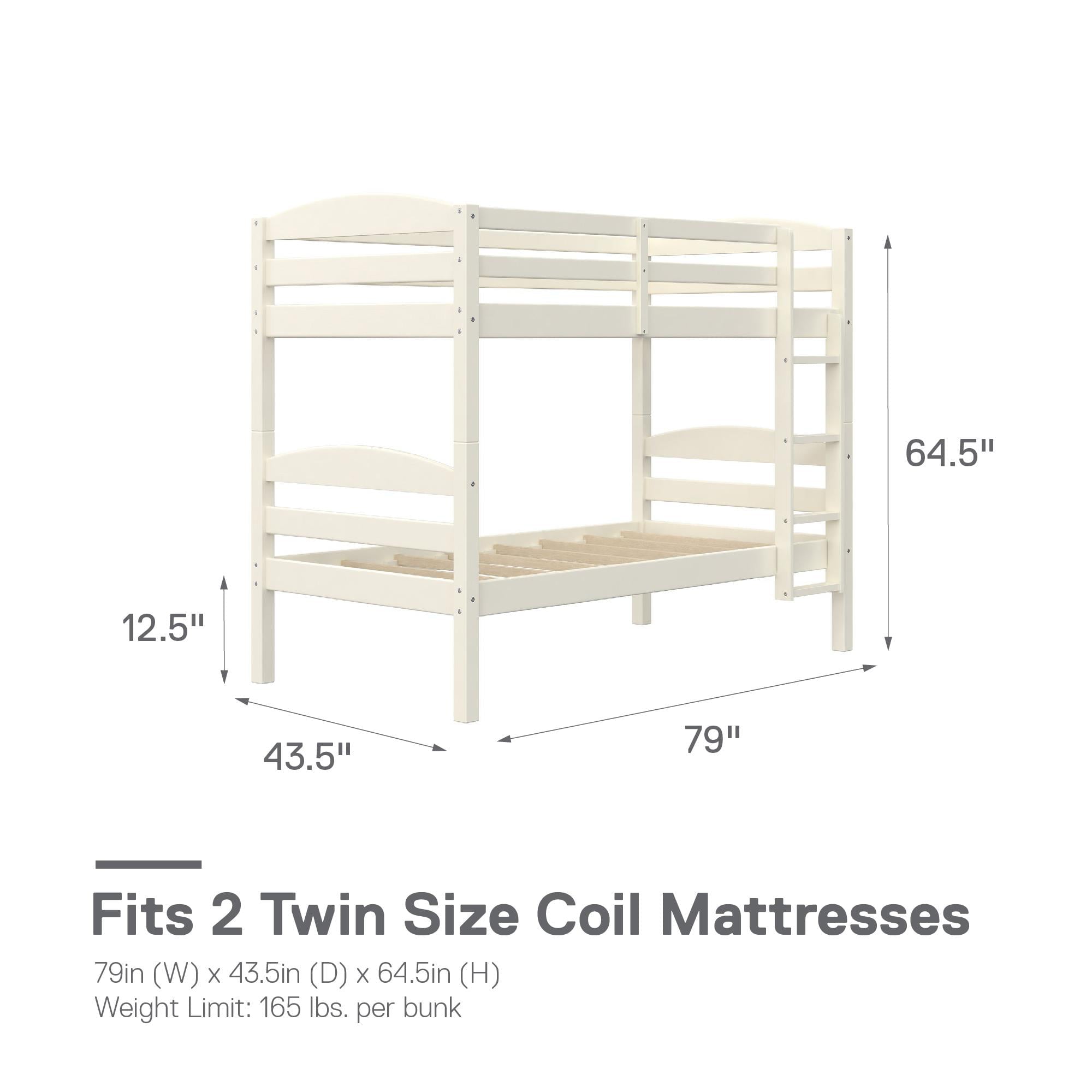 Better Homes & Gardens Leighton Solid Wood Twin-over-Twin Convertible Bunk Bed, White