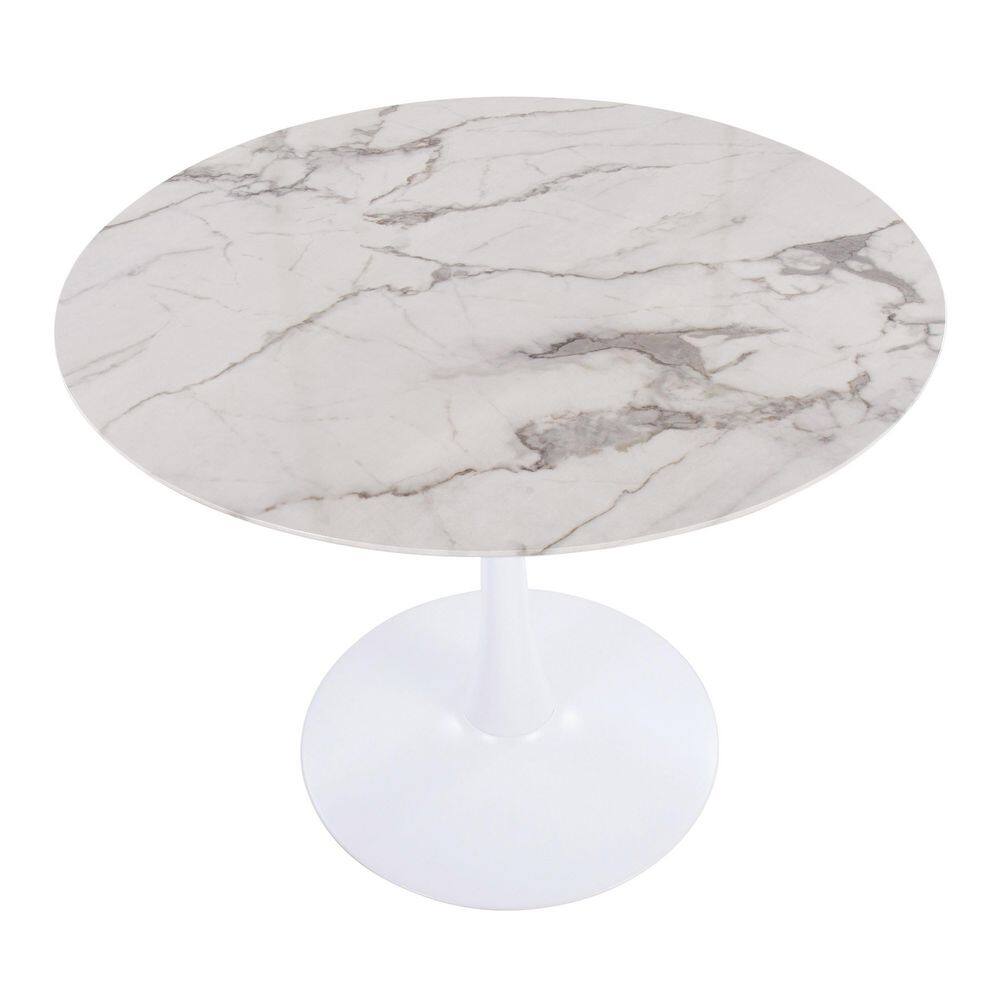 Lumisource Pebble Mod 36.25 in. Round White Marble Veneer and White Metal Table (Seats 4) T30-PEBMOD WW