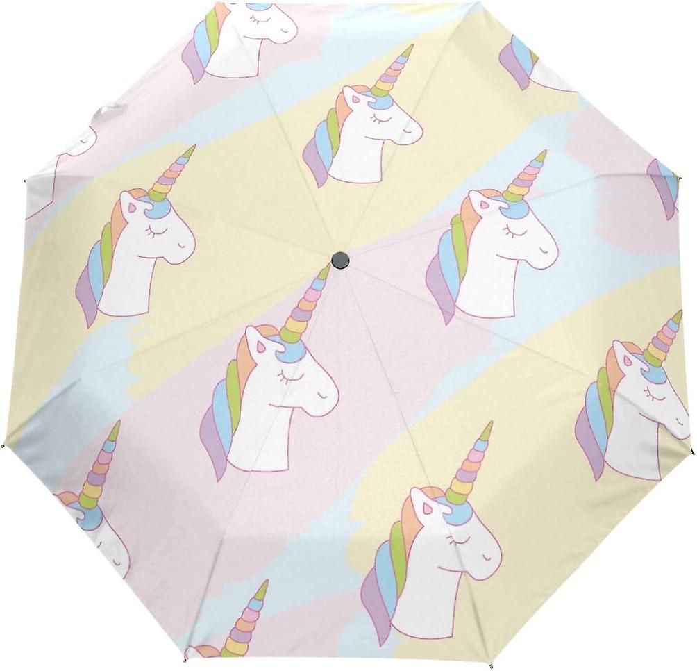 Travel Umbrella Automatic Windproof Foldable Umbrella Unicorn In Bubble Gum Color Pastel