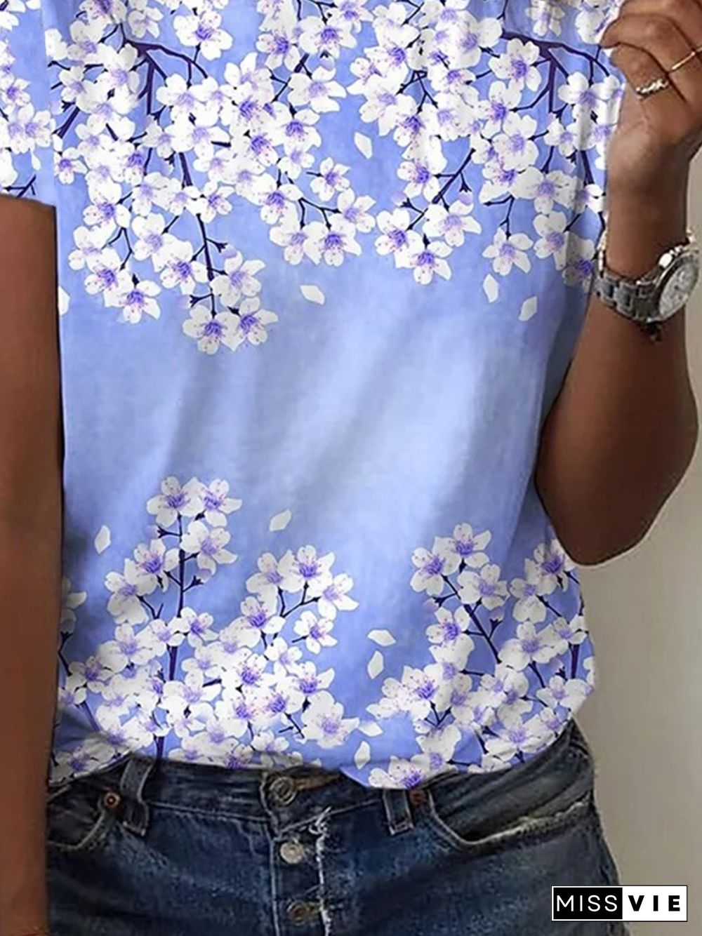 Floral Casual Short Sleeve Loosen T-Shirt