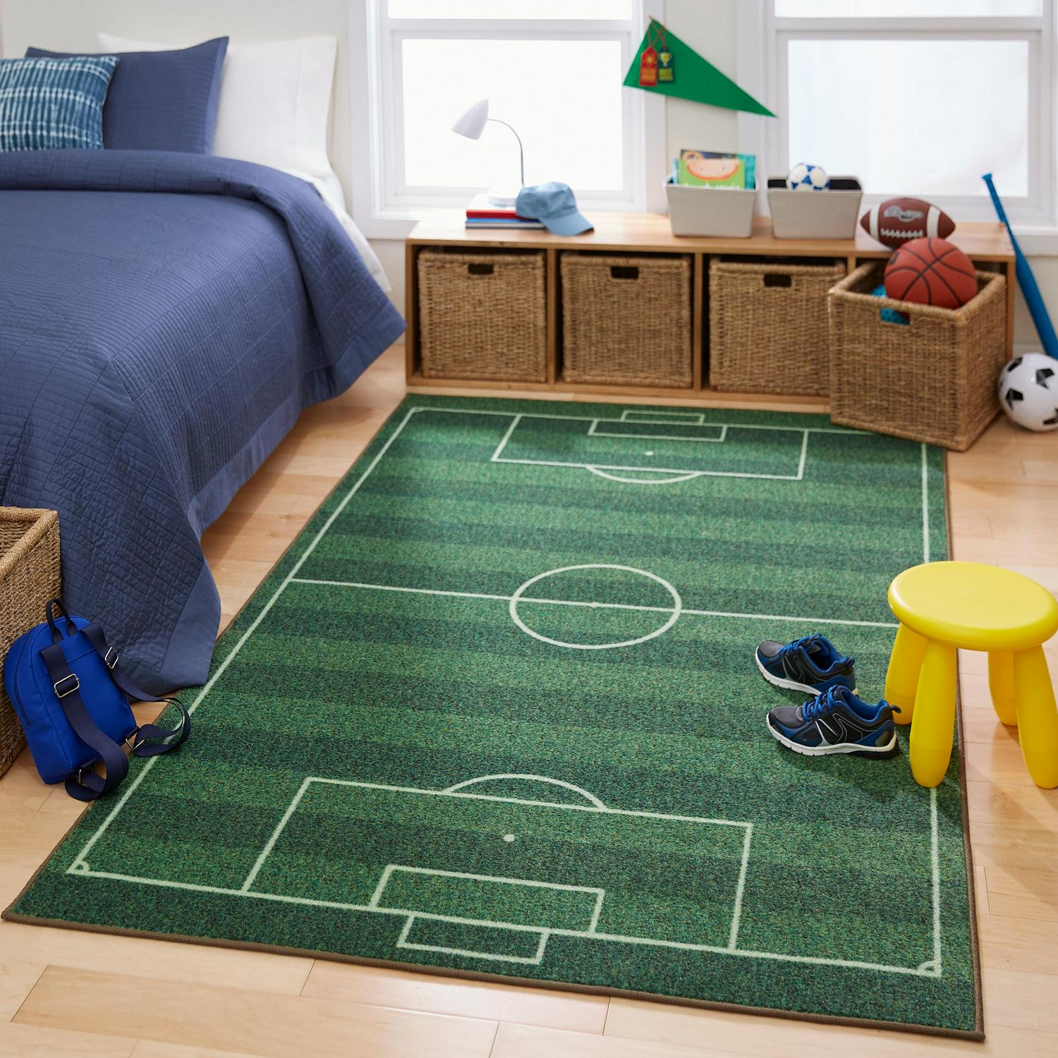 Mohawk Home Prismatic Soccer Field Green Contemporary Theme Kids Precision Printed Area Rug， 5x8and#8242;， Green