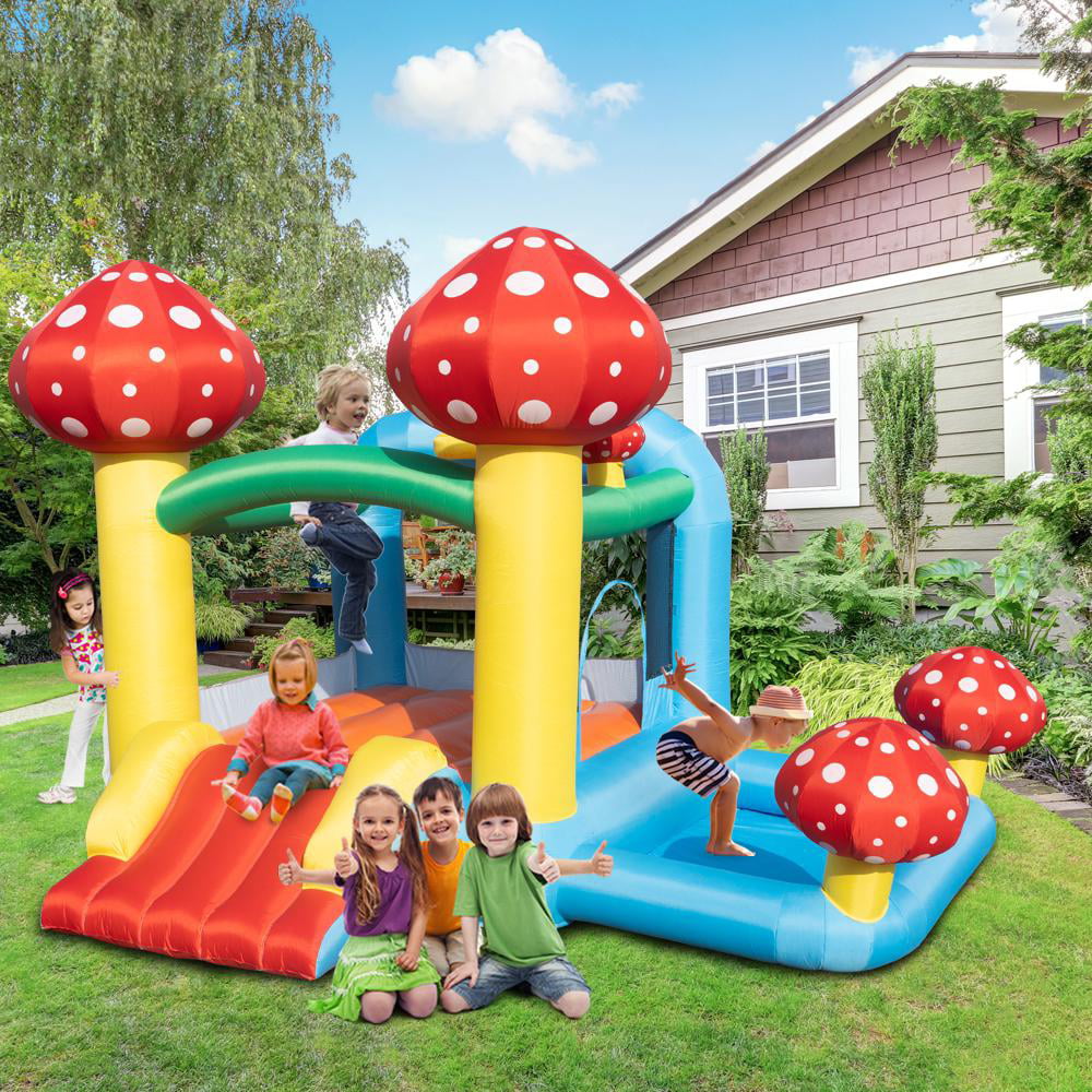 Inflatable Bounce House with Slide, Jumping Castle with Blower and Wave Pool, Inflatable Bouncer Playhouse with Basketball Rim for Kids