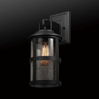 Globe Electric Penelope Matte Black Modern IndoorOutdoor 1-Light Wall Sconce with Seeded Glass Shade 44732