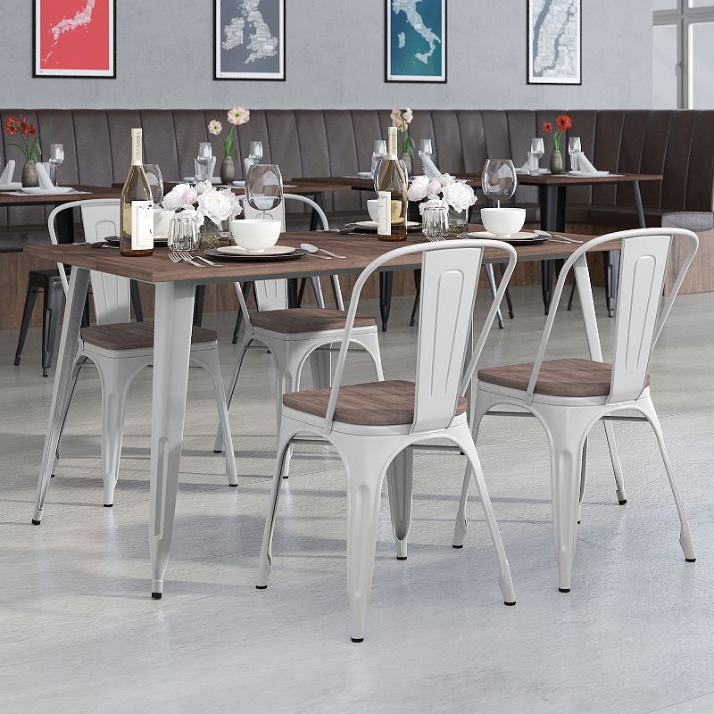 Flash Furniture Metal Table Set and Stacking Chairs 5-Piece Set