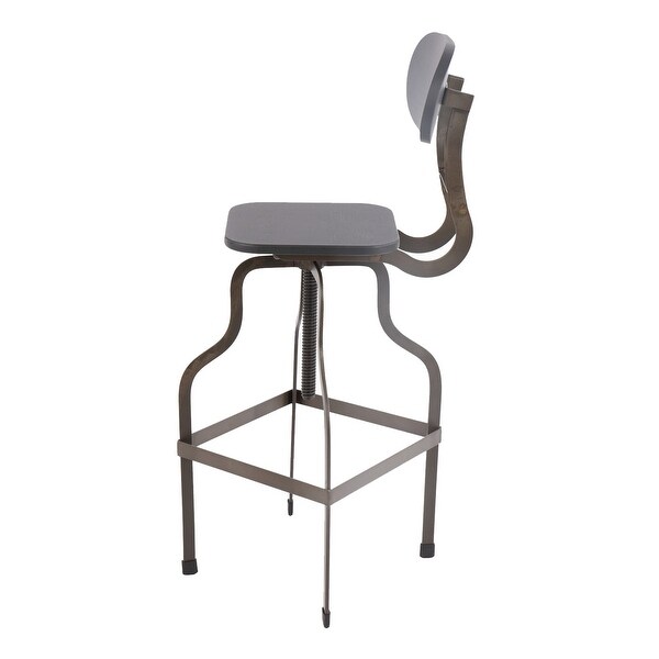 Industrial Style Wooden Swivel Bar Stool With Curved Metal Base - Gray - 36 H x 14 W x 14 L Inches