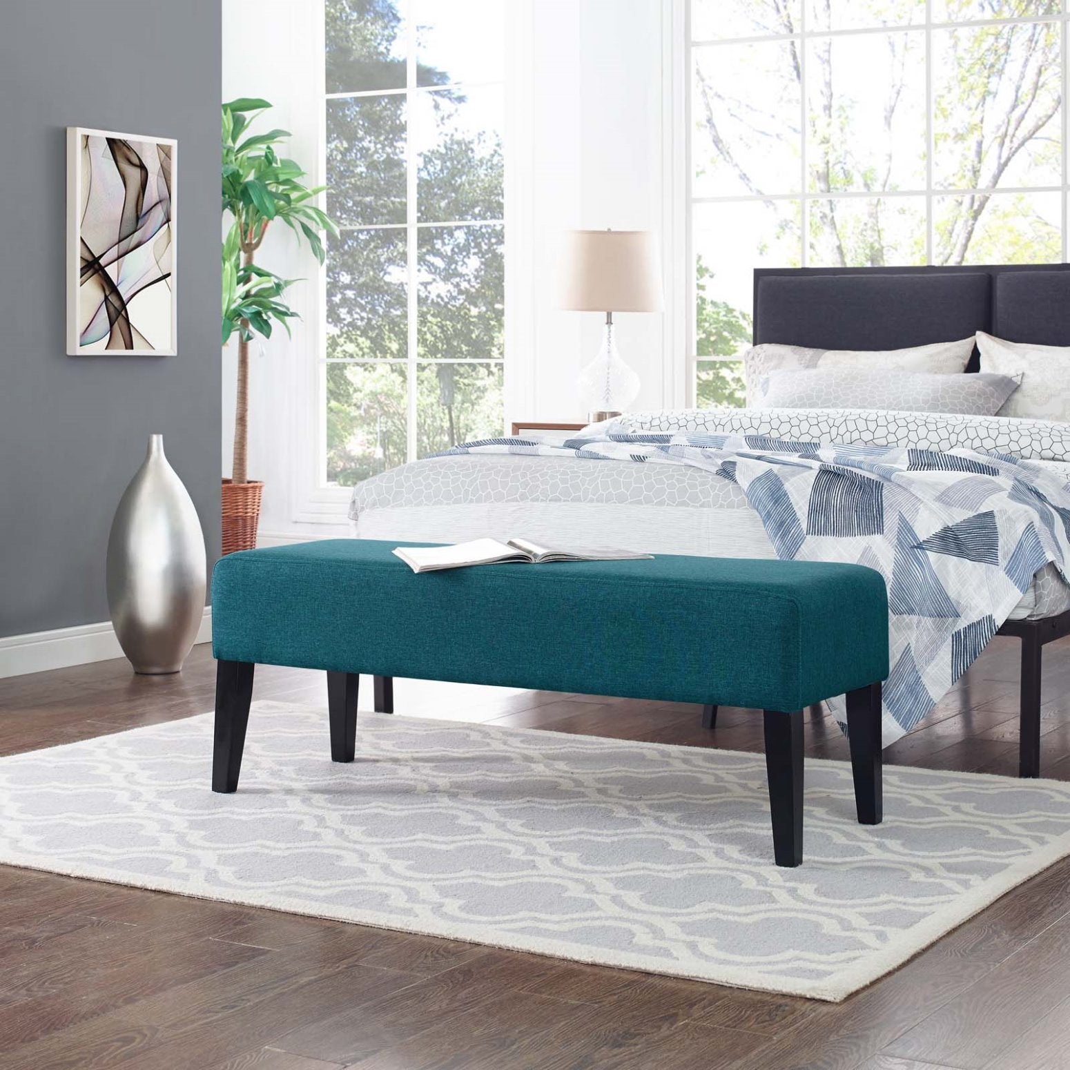 Modern Contemporary Urban Design Bedroom Living Room Bench, Blue, Fabric