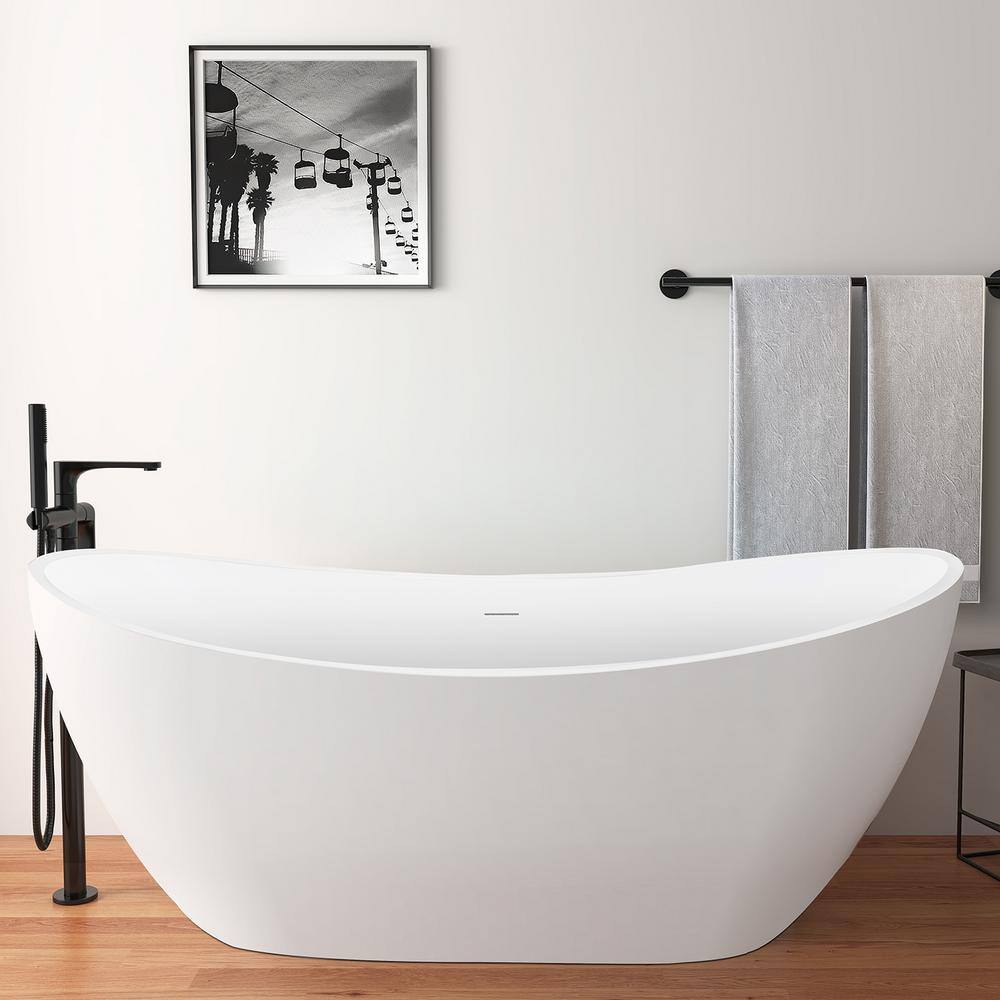 Mokleba 62 in. Double Slipper Acrylic Freestanding Flatbottom Bathtub with Polished Chrome Drain Soaking Tub in White BTMKEB1067262