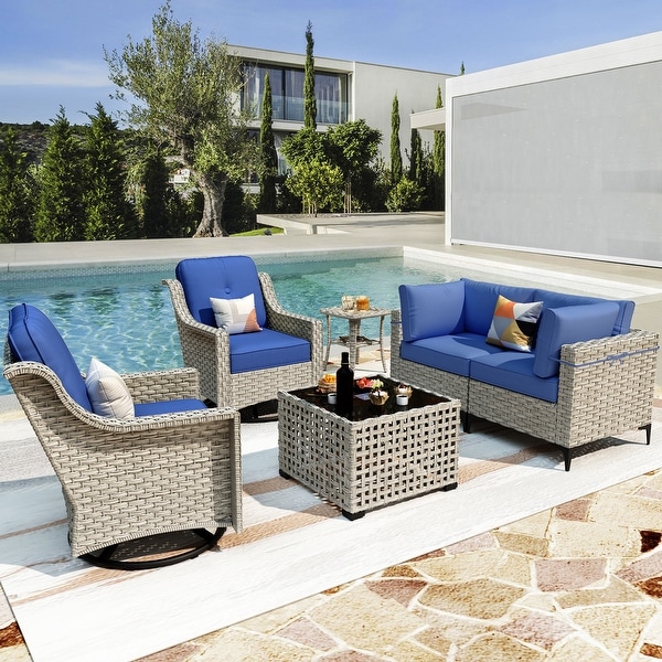 XIZZI 6Piece Patio Furniture Wicker Conversation Set with Swivel Chair