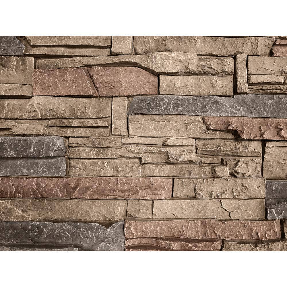 GenStone Stacked Stone Desert Sunrise 12 in. x 42 in. Composite Faux Stone Siding Panel G2SSDSHP