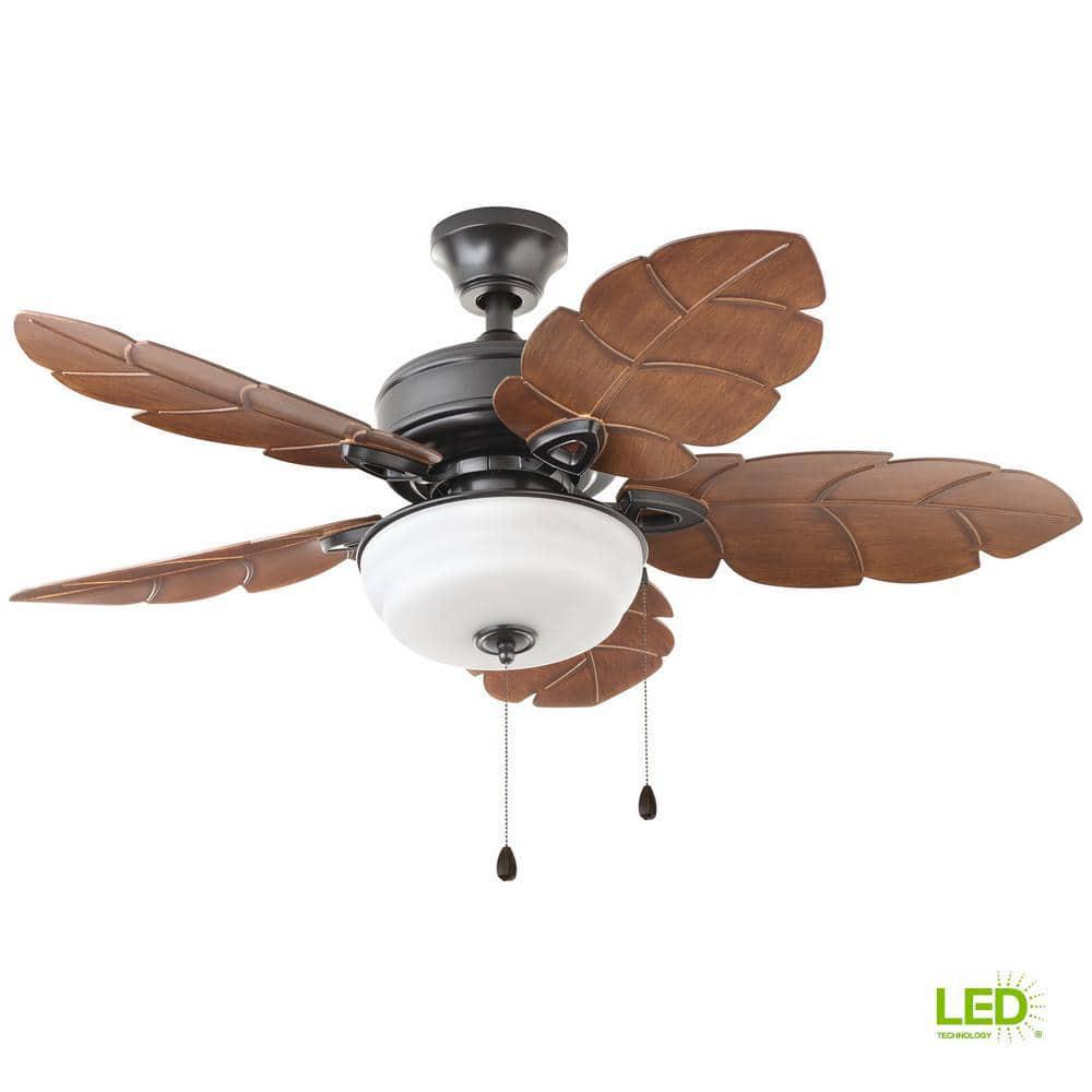 Home Decorators Collection Palm Cove 44 in IndoorOutdoor LED Natural Iron Ceiling Fan with Light Kit Downrod and Reversible Motor