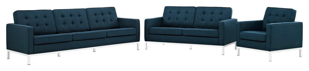 Fiona Azure 3 Piece Upholstered Fabric Sofa Loveseat And Armchair Set   Contemporary   Living Room Furniture Sets   by Peachtree Fine Furniture  Houzz