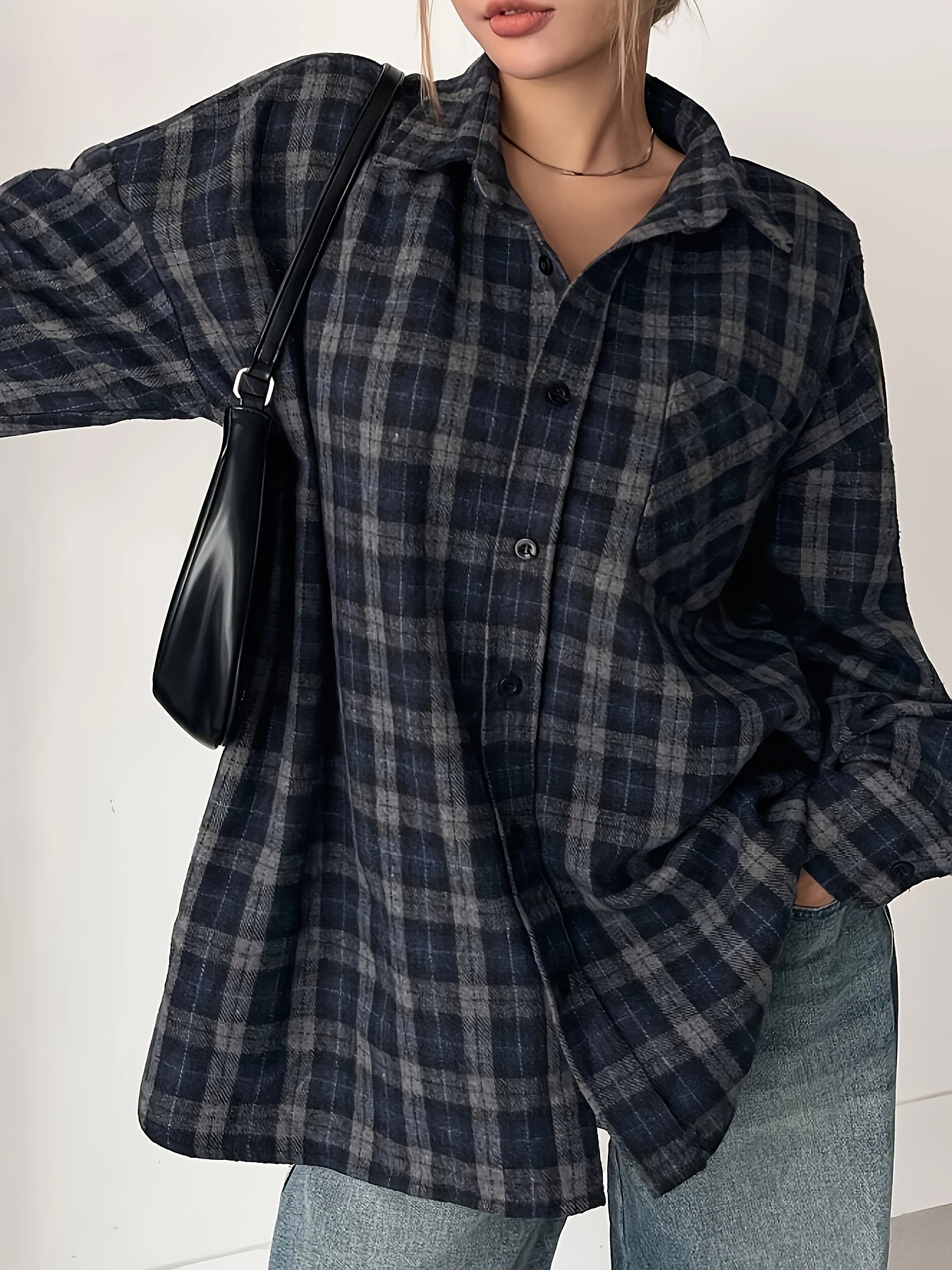 Stylish Plus Size Plaid Print Shirt - Womens Plus Size Blouses with Turndown Collar, Long Sleeve, Button Front, Casual and Comfortable Design for Daily Wear