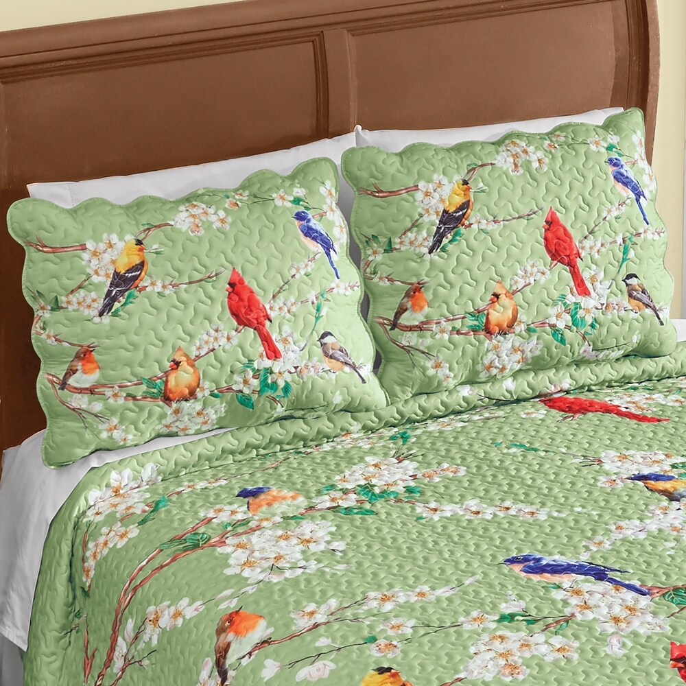 Birds On Floral Blossom Branches Garden Print Pillow Sham Set