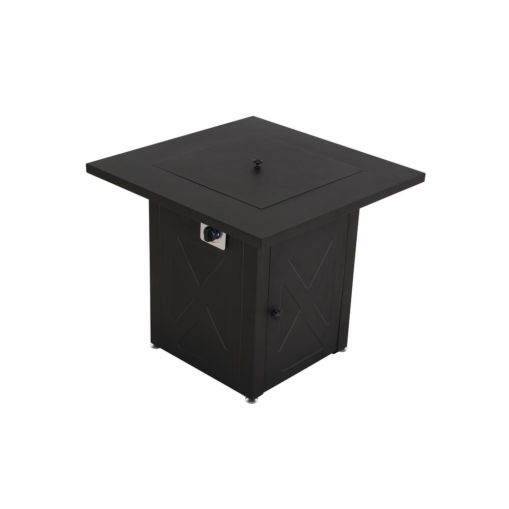 Metal Fire Table Outdoor 28 inch Square Iron Fire Pit Black