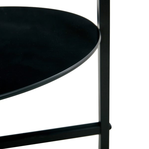 Black 2 layer Tempered Glass End Table Round Coffee Table