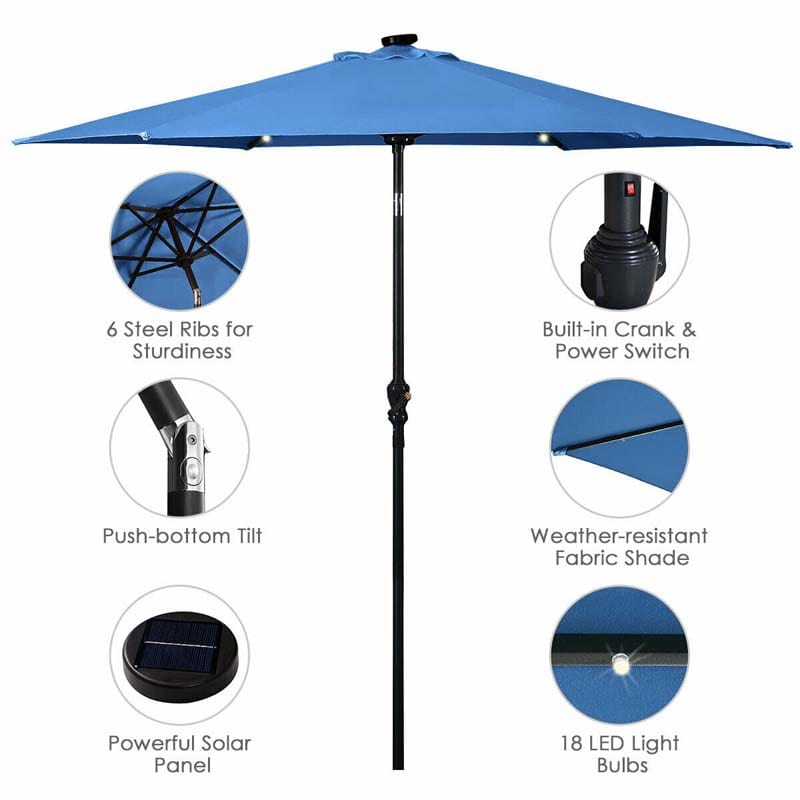 9 FT Tilt Outdoor Patio Umbrella with 18 Solar LED Lights & Crank, Table Umbrella for Pool Deck Backyard