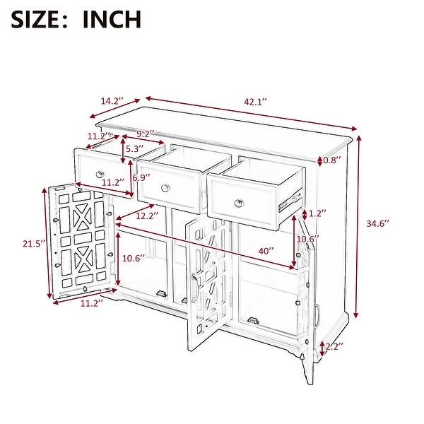 Storage Cabinet with 3 Doors 3 Drawers and Interior Shelf