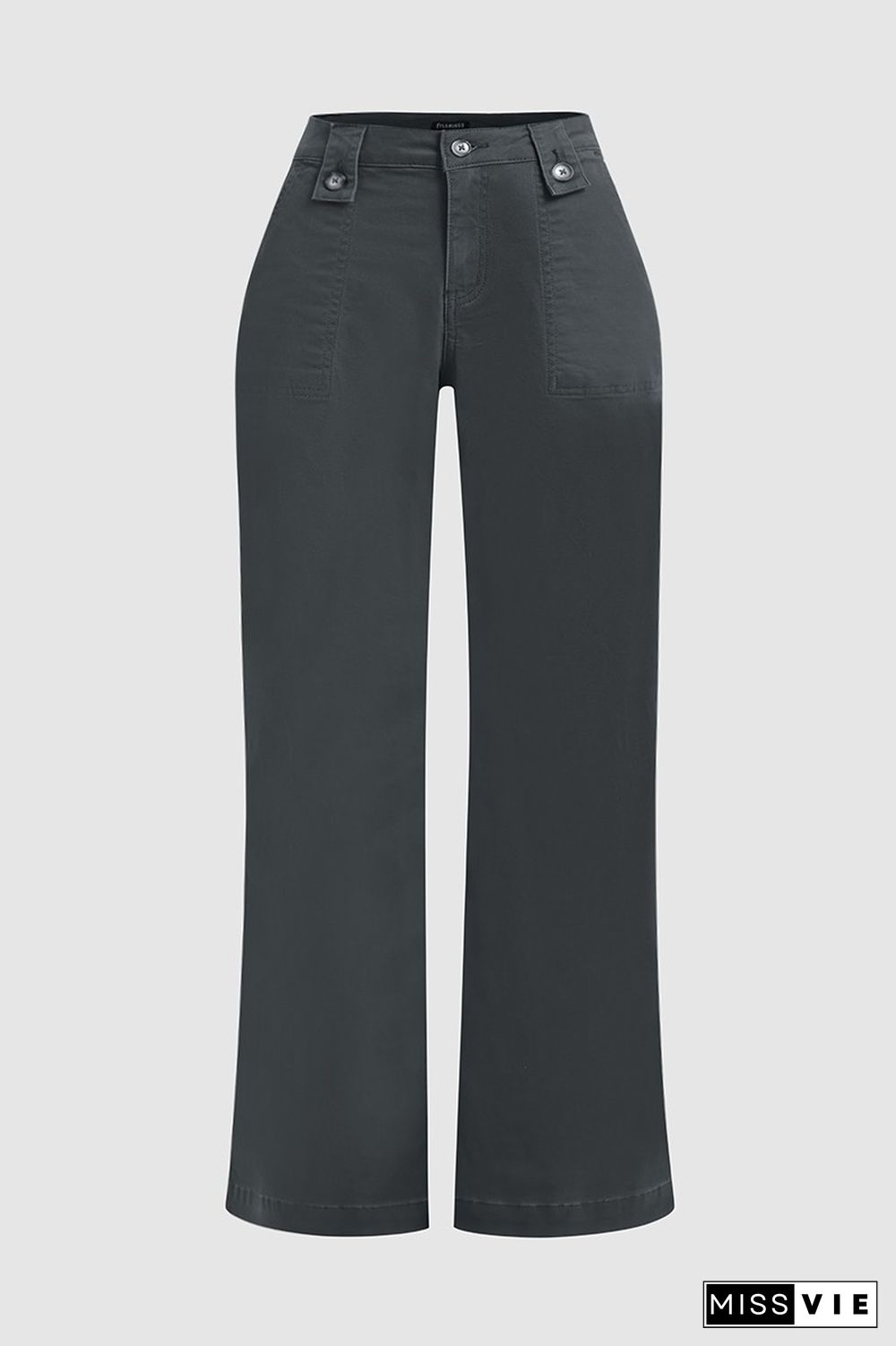 Solid Button Detail Low Rise Straight Leg Pants