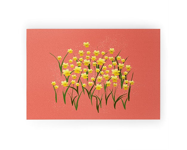 Joy Laforme Pansies In Gold And Coral Welcome Mat Society6