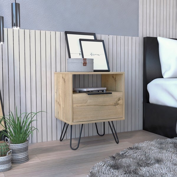 Augusta Nightstand with Drawer， Shelf， and Hairpin Legs - - 35438915