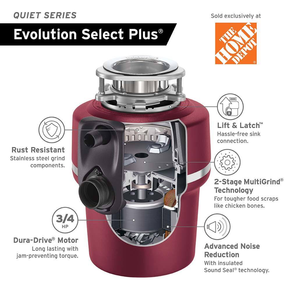 InSinkErator Evolution Select Plus Lift  Latch Quiet 34 HP Continuous Feed Garbage Disposal w Power Cord  Farmhouse Sink Flange SELECT PLUS WCDK WFLG-SSLG