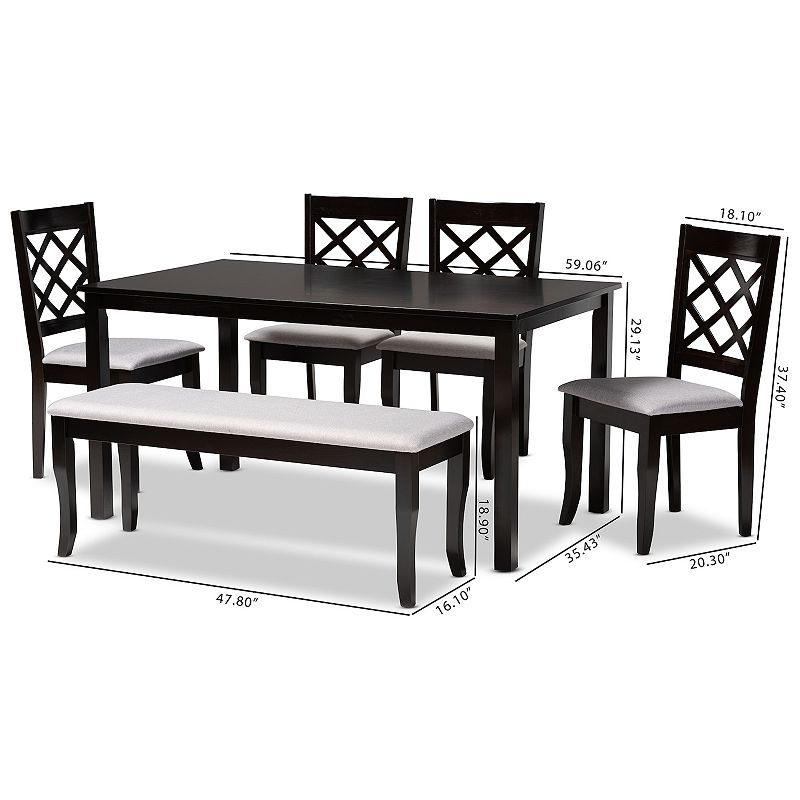 Baxton Studio Andor Dining Table， Bench and Chair 6-piece Set