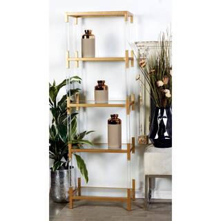 Litton Lane 5 Shelves Acrylic Stationary Gold Shelving Unit with Clear Glass Top and Acrylic Legs 56936