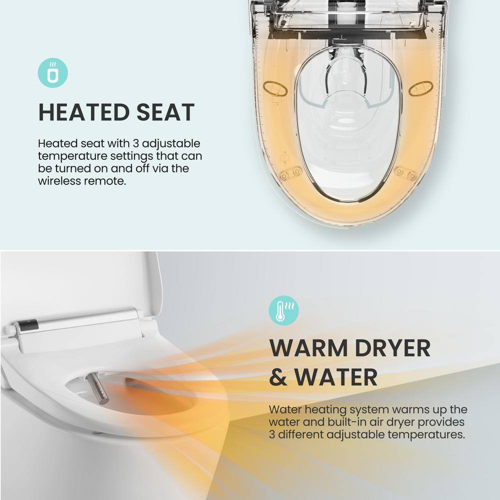 VOVO Stylement Electric Smart Bidet Seat for Elongated Toilet in White Remote Deodorizer Stainless Nozzle UV-A LED VB-4000SE