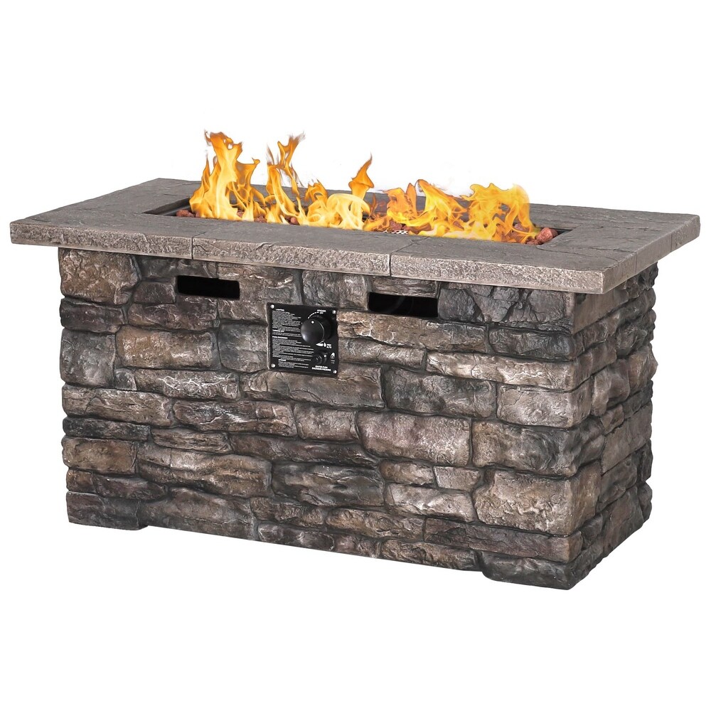 VEIKOUS Rectangle 50000 BTU Propane Gas Fire Pit Table for Outside Patio with Lid  Cover and Lava Rocks